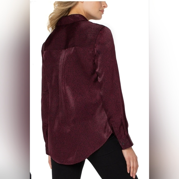 NWT LIVERPOOL WOMEN'S BUTTON UP WOVEN BLOUSE WITH MINI LEOPARD PRINT - Picture 2 of 7